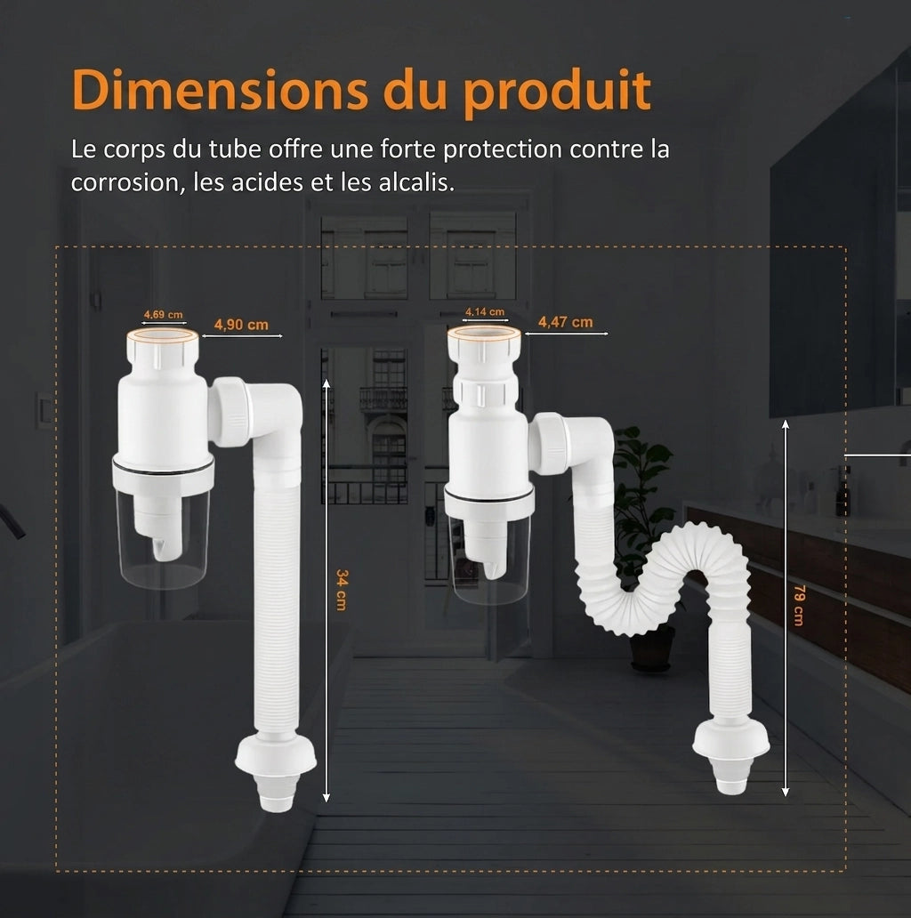Kit de Vidange Flexible Extensible – Installation Facile & Sans Odeurs