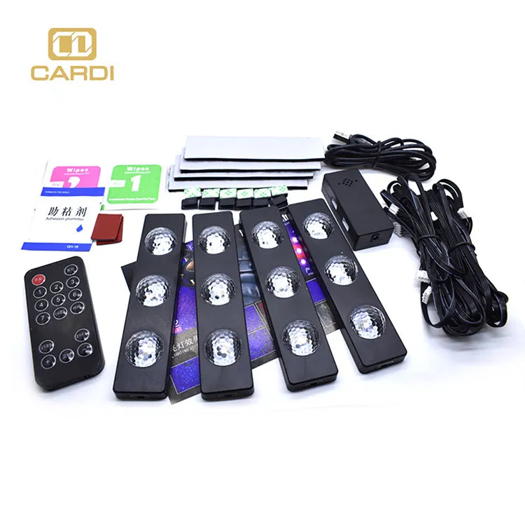 (4 Pcs) LED Intérieur Voiture RGB – avec Contrôle Musical