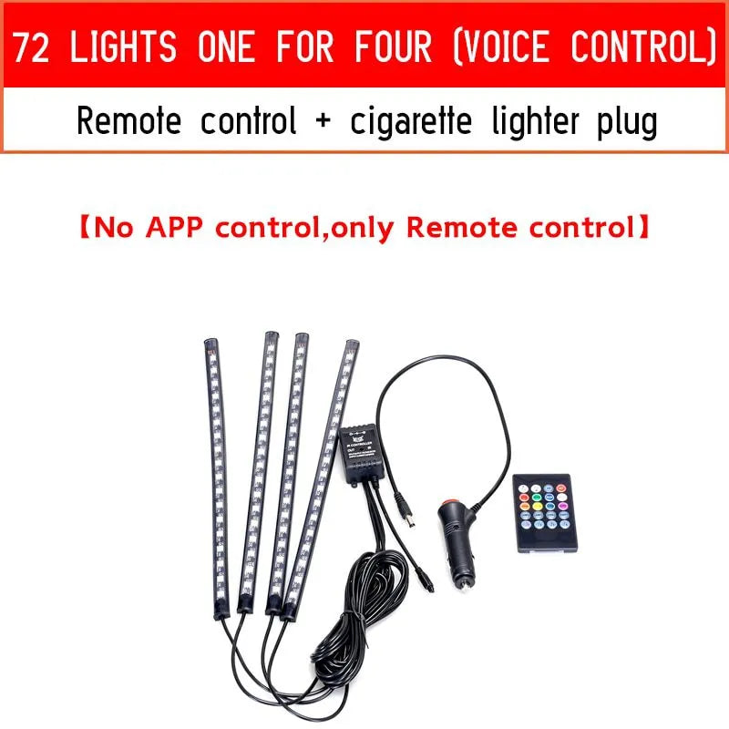 (4 Pcs) LED Ambiance Voiture RGB – avec Contrôle Musical